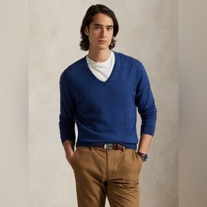 Polo by Ralph Lauren Men's V-Neck Royal Blue Sweater PIMA COTTON
